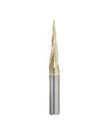 Amana tool 46280-S CNC 2D and 3D Carving 6.2 Deg Tapered Angle Bal Nose x 1/32 D x 1/64 R x 1 CH x 1/4 SHK x 2-1/4 Inch Long x 3 Flute SC ZrN Coated Upcut Router Bit