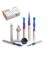 Amana tool AMS-177-K-B 8-Pc CNC Router Bit Colection Featuring V-Grooves, Point Roundover and Multi-Purpose Spektra Bits, 1/4 Shank in Cardboard Box