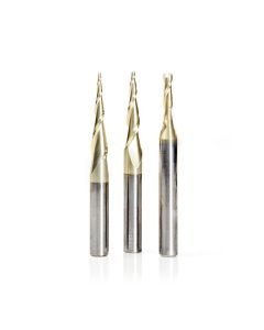 Amana tool AMS-110 3-Pc CNC 2D and 3D Carving Bal Nose and Flat Bottom ZrN Coated Solid Carbide 1/4 Inch Shank Router Bit Colection Includes 46252 (1/16), 46254 (1/8) & 46256 (1 mm Dia.)