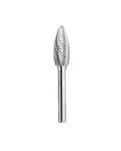 Amana tool BURS-206 Flame Shape SC Head 1/2 D x 1-1/4 CH x 1/4 SHK x 3 Inch Long Double Cut SH Burr Bit
