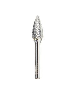 Amana tool BURS-198 Pointed Tree Shape SC Head 1/2 D x 1 CH x 1/4 SHK x 2-3/4 Inch Long Double Cut SG Burr Bit