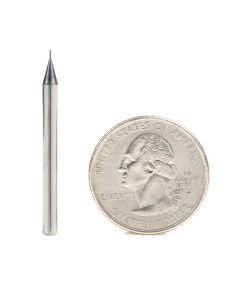 Amana tool 51750 Mini Solid Carbide Spiral for Steel, Stainless Steel & Composites, AlTiN Coated 0.0050 Radius x 0.010 Dia x 0.030 Cut Height x 1/8 Shank x 1-1/2 Inch Long Up-Cut 4-Flute Bal End Router Bit/End Mil