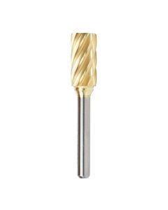 Amana tool BURS-104NF Cylindrical Shape SC Head 1/2 D x 1 CH x 1/4 SHK x 2-3/4 Inch Long ZrN Coated Double Cut SA Burr Bit