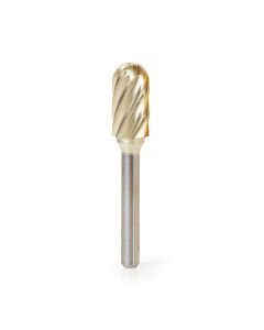 Amana tool BURS-124NF Radius Cylinder SC Head 1/2 D x 1 CH x 1/4 SHK x 2-3/4 Inch Long ZrN Coated Double Cut SC Burr Bit