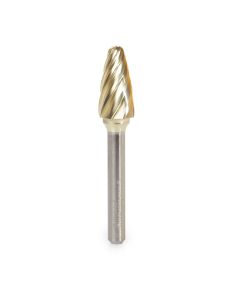 Amana tool BURS-144NF Radius Tree Shape SC Head 1/2 D x 1 CH x 1/4 SHK x 2-3/4 Inch Long ZrN Coated Double Cut SF Burr Bit