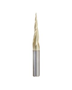 Amana tool 46280-S CNC 2D and 3D Carving 6.2 Deg Tapered Angle Bal Nose x 1/32 D x 1/64 R x 1 CH x 1/4 SHK x 2-1/4 Inch Long x 3 Flute SC ZrN Coated Upcut Router Bit