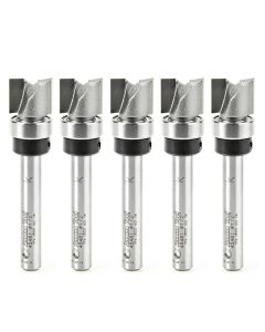 Amana tool 45481-5, 5-Pack Carbide Tipped Flush Trim Plunge Template 1/2 D x 3/8 CH x 1/4 Inch SHK w/ Upper Bal Bearing Router Bits
