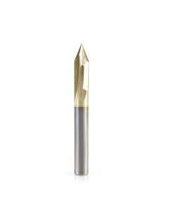 Amana tool 45613 Zero-Point Solid Carbide V Groove 45 Deg x 1/4 D x 3/4 CH x 1/4 Inch SHK ZrN Coated Router Bit