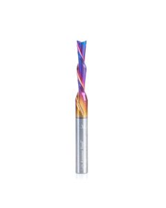 Amana tool 46211-L-K SC Spektra Extreme tool Life Coated Spiral Plunge 5mm Dia x 1 CH x 1/4 SHK 2-1/2 Inch Long Down-Cut Router Bit for Driling Shelf Pin Holes