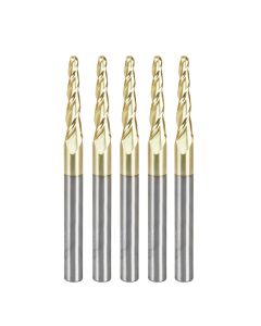 Amana tool 46286-5, 5-Pack CNC 2D and 3D Carving 3.6 Deg Tapered Angle Bal Nose x 1/8 D x 1/16 R x 1 CH x 1/4 SHK x 3 Inch Long x 3 Flute SC ZrN Coated Upcut Router Bits