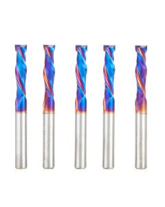 Amana tool 46350-K-5, 5-Pack CNC SC Spektra Extreme tool Life Coated Mortise Compression Spiral 1/4 D x 1 CH 1/4 SHK 2-1/2 Inch Long 2 Flute Router Bits