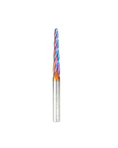 Amana tool 46588-K CNC Spektra Extreme tool Life Coated SC 2D and 3D Carving 2.5 Deg Tapered Angle Bal Nose x 1/8 D x 1/16 R x 1-1/2 CH x 1/4 SHK x 3 Inch Long x 4 Flute Router Bit
