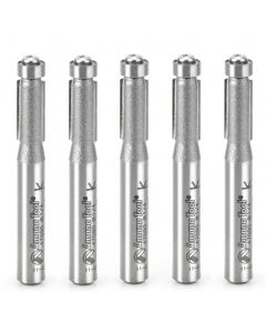 Amana tool 47090-5, 5-Pack Carbide Tipped Flush Trim 1/4 D x 1/2 CH x 1/4 Inch SHK x 2-1/4 Inch Long Router Bits w/ Lower Bal Bearing