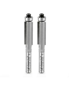 Amana tool 47100-2, 2-Pack Carbide Tipped Flush Trim 3/8 D x 1 CH x 1/4 SHK x 2-5/8 Inch Long Router Bits w/ Lower Bal Bearing