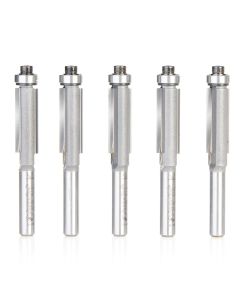 Amana tool 47100-5, 5-Pack Carbide Tipped Flush Trim 3/8 D x 1 CH x 1/4 SHK x 2-5/8 Inch Long Router Bits w/ Lower Bal Bearing