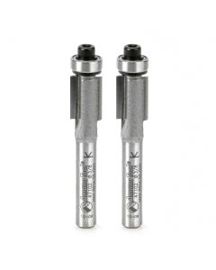 Amana tool 47102-2, 2-Pack Carbide Tipped Flush Trim 3/8 D x 1 CH x 1/4 SHK x 2-5/8 Inch Long Router Bits w/ Lower Bal Bearing