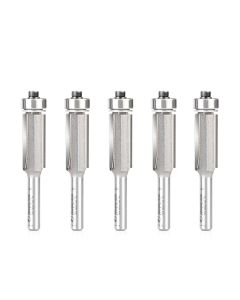 Amana tool 47114-5, 5-Pack Carbide Tipped Flush Trim 1/2 D x 1 Inch CH x 1/4 SHK w/ Lower Bal Bearing 3-Flute Router Bits