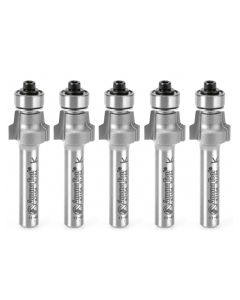 Amana tool 47154-5, 5-Pack Carbide Tipped No-File Trim .015 R x 1/2 D x 3/8 CH x 1/4 Inch SHK w/ Lower Bal Bearing Router Bits