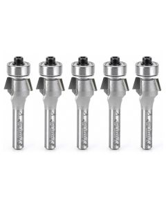 Amana tool 47200-5, 5-Pack Carbide Tipped Bevel Laminate Trim 15 Deg Angle x 5/8 D x 9/32 CH x 1/4 Inch SHK w/ Bal Bearing Router Bits