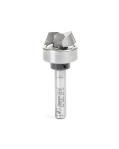 Amana tool 47214 Carbide Tipped 25 Deg Bevel Trim 3/4 Dia x 1/4 Cut Height x 1/4 Inch Shank Router Bit with Upper Bal Bearing