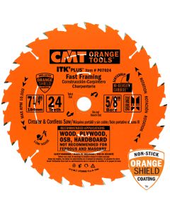 CMT P07024 ITK Plus Fast Framing Saw Blade, 7-1/4 x 24 Teeth, 10° ATB+Shear with 5/8-Inch<> bore