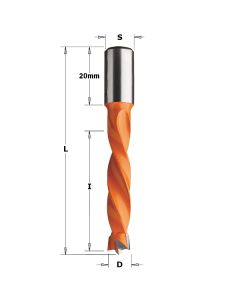 CMT 309.075.12 Dowel Drill, 7.5mm (19/64-Inch) Diameter, 10x20mm Shank, Left-Hand Rotation