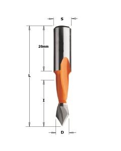 CMT 313.080.12 2 Flute Dowel Drill for Through Holes, 8mm (5/16-Inch) Diameter, 10x26mm Shank, Left-Hand Rotation