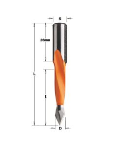CMT 314.047.12 2 Flute Dowel Drill for Through Holes, 3/16-Inch Diameter, 10x26mm Shank, Left-Hand Rotation