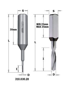 CMT 310.080.21 Solid Carbide Dowel Drill, 8mm (5/16-Inch), 10x25mm Shank, Right-Hand Rotation
