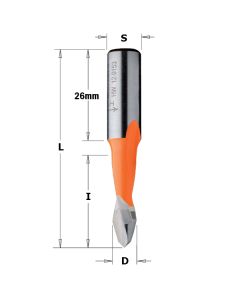 CMT 313.080.42 2 Flute Dowel Drill for Through Holes, 5/16-Inch Diameter, 10x26mm Shank, Left-Hand Rotation