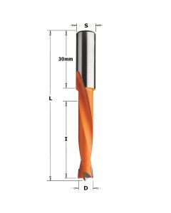 CMT 362.070.12 Two Flute Dowel Drill, 7mm (9/32-Inch) Diameter, 10x30mm Shank, Left-Hand Rotation