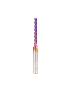 Amana tool 48424-K CNC Spektra Extreme tool Life Coated Spiral 2D/3D Carving 0.10 Deg Tapered Angle Flat Bottom x 3mm D x 28mm CH x 6mm SHK x 63mm Long x 4 Flute SC Up-Cut Router Bit