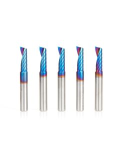 Amana tool 51404-K-5, 5-Pack CNC Spektra Coated SC Spiral O Single Flute, Plastic Cutting 1/4 D x 3/4 CH x 1/4 SHK x 2 Inch Long Up-Cut Router Bits with Mirror Finish