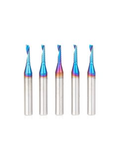 Amana tool 51411-K-5, 5-Pack CNC Spektra Coated SC Spiral O Single Flute, Plastic Cutting 1/8 D x 1/2 CH x 1/4 SHK x 2 Inch Long Up-Cut Router Bits with Mirror Finish