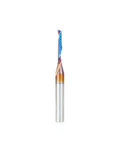 Amana tool 51435-K CNC Spektra Coated SC Spiral O Single Flute, Plastic Cutting 1/8 D x 7/8 CH x 1/4 SHK x 2-1/2 Inch Long Up-Cut Router Bit with Mirror Finish