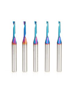 Amana tool 51446-K-5, 5-Pack CNC Spektra Coated SC Spiral O Single Flute, Plastic Cutting 1/8 D x 3/4 CH x 1/4 SHK x 2-1/2 Inch Long Up-Cut Router Bits with Mirror Finish