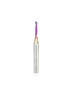 Amana tool 51446-K CNC Spektra Coated SC Spiral O Single Flute, Plastic Cutting 1/8 D x 3/4 CH x 1/4 SHK x 2-1/2 Inch Long Up-Cut Router Bit with Mirror Finish