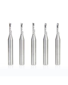 Amana tool 51511-5, 5-Pack CNC SC Spiral O Single Flute, Plastic Cutting 1/8 D x 1/2 CH x 1/4 SHK x 2 Inch Long Down-Cut Router Bits with Mirror Finish