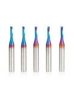 Amana tool 51511-K-5, 5-Pack CNC Spektra Coated SC Spiral O Single Flute, Plastic Cutting 1/8 D x 1/2 CH x 1/4 SHK x 2 Inch Long Down-Cut Router Bits with Mirror Finish
