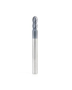 Amana tool 51794 High Performance CNC Solid Carbide Variable Helix Spiral Bal Nose with AlTiN Coating for Steel, Stainless Steel & Composites 3/32 R x 3/16 Dia x 7/16 Cut Height x 3/16 Shank x 2Inches Long Up-Cut 4-Flute End Mil/Router Bit