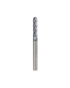 Amana tool 51800 High Performance CNC Solid Carbide Variable Helix Spiral Bal Nose with AlTiN Coating for Steel, Stainless Steel & Composites 1/8 R x 1/4 Dia x 1-1/8 Cut Height x 1/4 Shank x 3 Inches Long Up-Cut 4-Flute End Mil/Router Bit