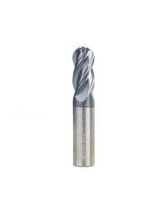 Amana tool 51808 High Performance CNC Solid Carbide Variable Helix Spiral Bal Nose with AlTiN Coating for Steel, Stainless Steel & Composites 3/8 R x 3/4 Dia x 1-1/2 Cut Height x 3/4 Shank x 4 Inches Long Up-Cut 4-Flute End Mil/Router Bit