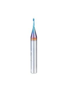 Amana tool 51811-K CNC Spektra Coated SC Spiral O Single Flute Bal Nose, Plastic Cutting 1/32 R x 1/16 D x 1/4 CH x 1/4 SHK x 2 Inch Long Up-Cut Router Bit with Mirror Finish