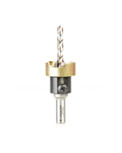 Amana tool 55244 Carbide Tipped Countersink with No Burning and No Marring Adjustable Depth Stop with No-Thrust BB, 1/2 D x 1/4 Inch Dril D x 10mm Round SHK