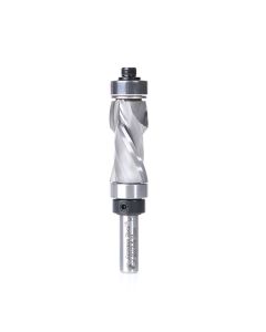 Amana tool 57175 Solid Carbide (Brazed to Steel Shank) Spiral Flush Trim Compression 1/2 D x 1 CH x 1/4 Inch SHK w/ Upper and Lower Bal Bearing Router Bit