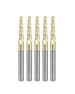 Amana 46286-5, 5-Pack CNC 2D and 3D Carving 3.6 Deg Tapered Angle Ball Tip 1/8 Dia x 1/16 Radius x 1  x 1/4 Shank x 3 Inch Long x 3 Flute Solid Carbide Up-Cut Spiral ZrN Coated Router Bits