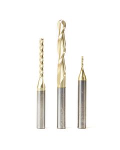 Amana tool AMS-145 3-Pc CNC 2D and 3D Carving Bal Nose & Flat Bottom ZrN Coated SC 1/4 Inch SHK Router Bit Colection Includes 46290 (1/16), 46292 (1/8) & 46294 (1/4 D.)