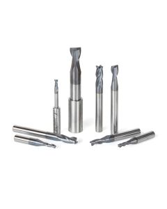 Amana tool AMS-152 8-Pc Solid Carbide Spiral CNC Router Bit / End Mil Colection with AlTiN Coating for Steel, Stainless Steel & Composites