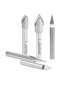 Amana tool AMS-159 5-Pc SC and Carbide Tipped 18, 30, 45, 60 and 90 Deg V-Groove Router Bit Pack, 1/4 Inch Shank