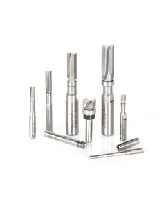 Amana tool AMS-600 8-Pc Flush Trim Plunge Template with Upper Bal Bearing Guide Router Bit Set